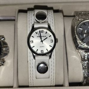 White Anchor Blue watch with leather strap